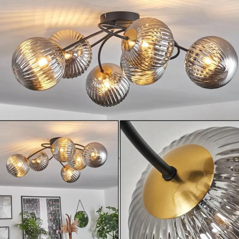 Lampes Dorées-hofstein Plafonnier Chehalis Or, Noir, 6 lumières