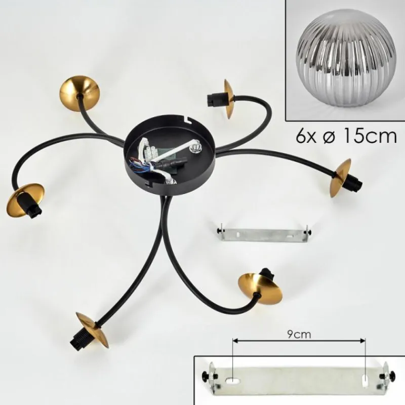 Lampes Dorées-hofstein Plafonnier Chehalis Or, Noir, 6 lumières