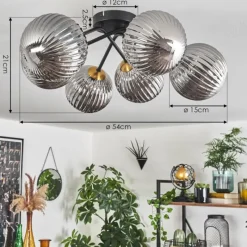 Lampes Dorées-hofstein Plafonnier Chehalis Or, Noir, 6 lumières