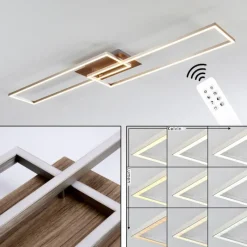 hofstein Plafonnier Cheka LED Brun, Nickel mat, 2 lumières, Télécommandes