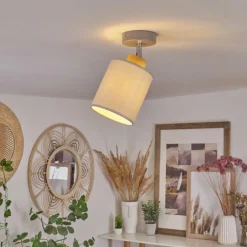 Lampes En Tissu-hofstein Plafonnier Chiuvi Chrome, Gris, Écru, 1 lumière