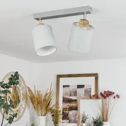 Lampes En Tissu-hofstein Plafonnier Chiuvi Écru, Argenté, 2 lumières