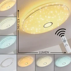 hofstein Plafonnier Cirque LED Chrome, 1 lumière, Télécommandes, Changeur de couleurs