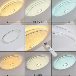 hofstein Plafonnier Cirque LED Chrome, 1 lumière, Télécommandes, Changeur de couleurs