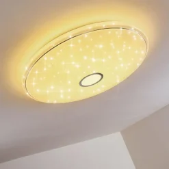 hofstein Plafonnier Cirque LED Chrome, 1 lumière, Télécommandes, Changeur de couleurs