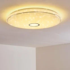 hofstein Plafonnier Cirque LED Chrome, 1 lumière, Télécommandes, Changeur de couleurs