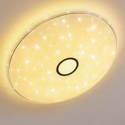 hofstein Plafonnier Cirque LED Chrome, 1 lumière, Télécommandes, Changeur de couleurs