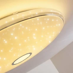 hofstein Plafonnier Cirque LED Chrome, 1 lumière, Télécommandes, Changeur de couleurs