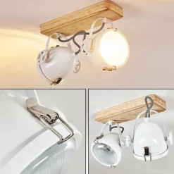 Lampes Vintages & Rétros-hofstein Plafonnier Coruna Bois clair, Blanc, 2 lumières