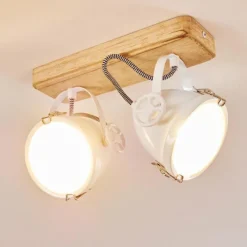 Lampes Vintages & Rétros-hofstein Plafonnier Coruna Bois clair, Blanc, 2 lumières