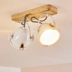 Lampes Vintages & Rétros-hofstein Plafonnier Coruna Bois clair, Blanc, 2 lumières