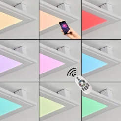 hofstein Plafonnier Crum LED Blanc, 1 lumière, Télécommandes