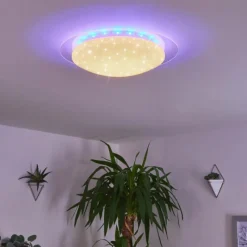 hofstein Plafonnier Cure LED Blanc, 1 lumière, Télécommandes, Changeur de couleurs
