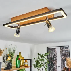 hofstein Plafonnier Deadwood LED Brun, Chrome, Couleur bois, 3 lumières