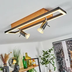 hofstein Plafonnier Deadwood LED Brun, Chrome, Couleur bois, 3 lumières