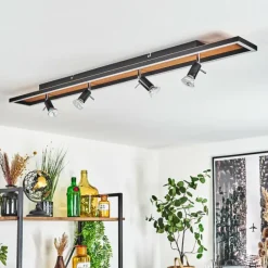 Lampes Vintages & Rétros-hofstein Plafonnier Deadwood LED Brun, Chrome, Couleur bois, Noir, 5 lumières