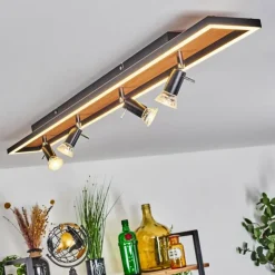 Lampes Vintages & Rétros-hofstein Plafonnier Deadwood LED Brun, Chrome, Couleur bois, Noir, 5 lumières