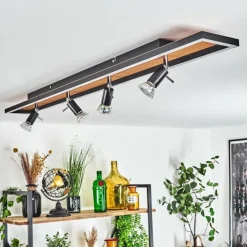 Lampes Vintages & Rétros-hofstein Plafonnier Deadwood LED Brun, Chrome, Couleur bois, Noir, 5 lumières