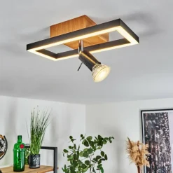 Lampes Vintages & Rétros-hofstein Plafonnier Deadwood LED Brun, Chrome, Couleur bois, 2 lumières