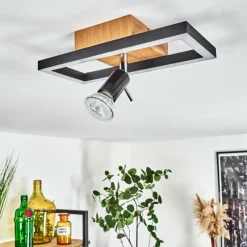 Lampes Vintages & Rétros-hofstein Plafonnier Deadwood LED Brun, Chrome, Couleur bois, 2 lumières