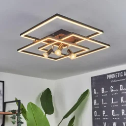 hofstein Plafonnier Deadwood LED Brun, Couleur bois, 4 lumières