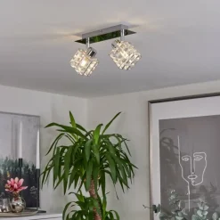 hofstein Plafonnier Desrue Chrome, Argenté, 2 lumières