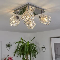 hofstein Plafonnier Desrue Chrome, Argenté, 4 lumières