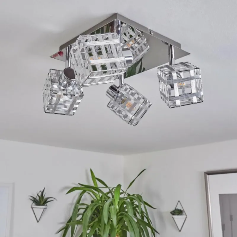 hofstein Plafonnier Desrue Chrome, Argenté, 4 lumières
