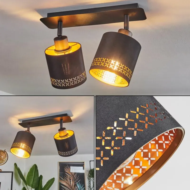 Lampes En Tissu-hofstein Plafonnier Ecuador Noir, 2 lumières