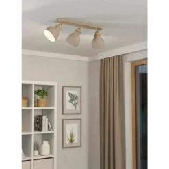 Lampes En Bois-Luminaires Eglo Plafonnier Eglo ARRECIFE Couleur bois, Nickel mat, 3 lumières