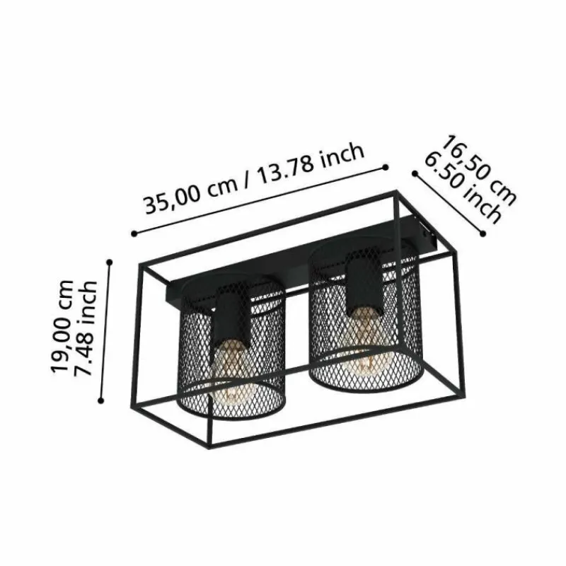 Lampes Industrielles-Luminaires Eglo Plafonnier Eglo CATTERICK Noir, 2 lumières