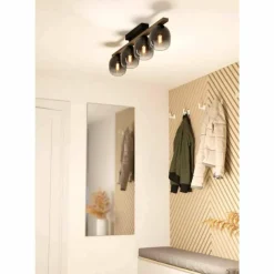 Suspension Verre Fumé-Luminaires Eglo Plafonnier Eglo FILAGO Bois foncé, Noir, 4 lumières