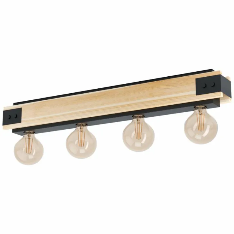 Lampes Industrielles-Luminaires Eglo Plafonnier Eglo LAYHAM Brun, Noir, 4 lumières
