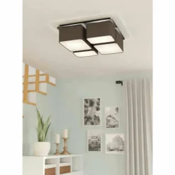 Lampes En Tissu-Luminaires Eglo Plafonnier Eglo MORDAZO Noir, 4 lumières