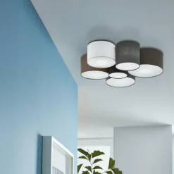 Lampes En Tissu-Luminaires Eglo Plafonnier Eglo PASTORE Blanc, 6 lumières