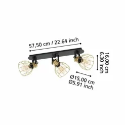 Lampes Industrielles-Luminaires Eglo Plafonnier Eglo SAMBATELLO Laiton, Noir, 3 lumières