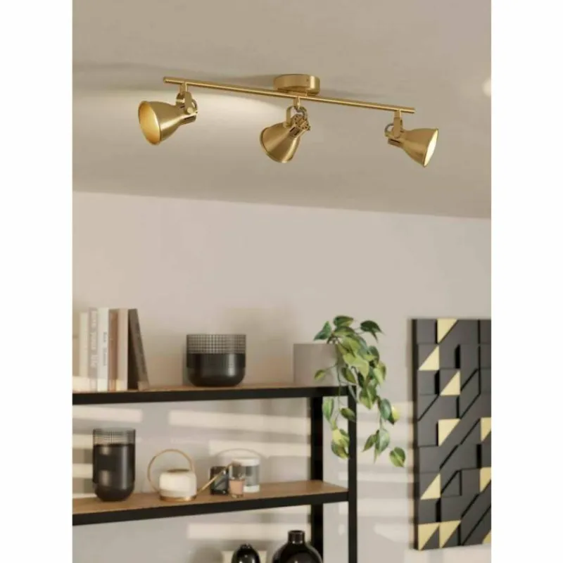 Lampes Dorées-Luminaires Eglo Plafonnier Eglo SERAS LED Or, Laiton, 3 lumières