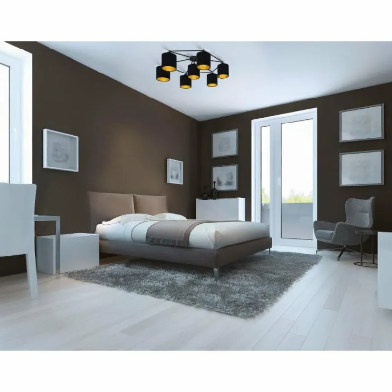 Lampes En Tissu-Luminaires Eglo Plafonnier Eglo STAITI Noir, 7 lumières