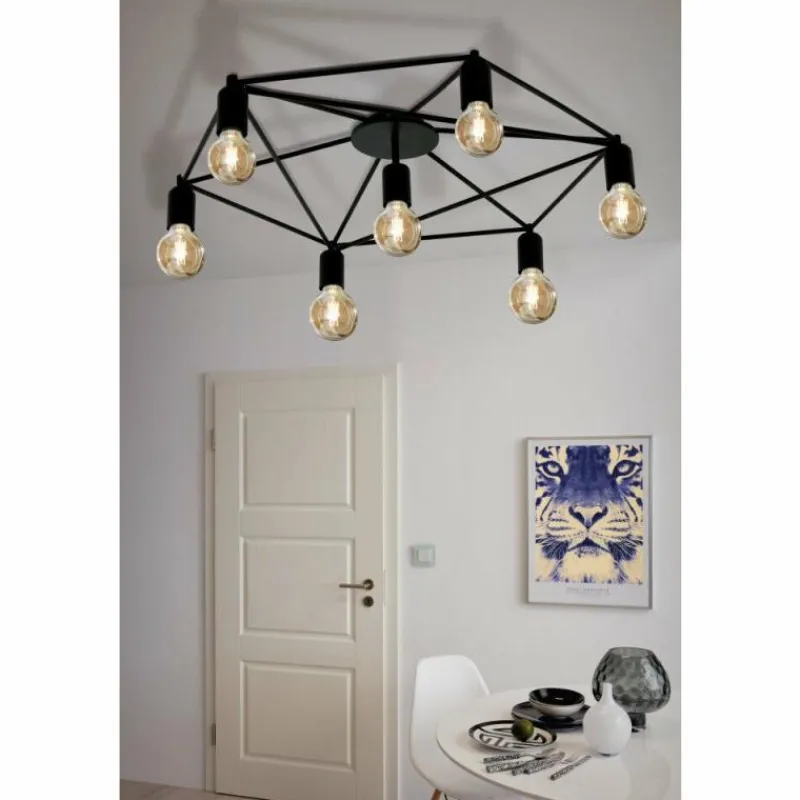 Lampes Industrielles-Luminaires Eglo Plafonnier Eglo STAITI Noir, 7 lumières