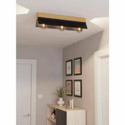 Lampes En Bois-Luminaires Eglo Plafonnier Eglo TARRAFO Brun, Noir, 3 lumières