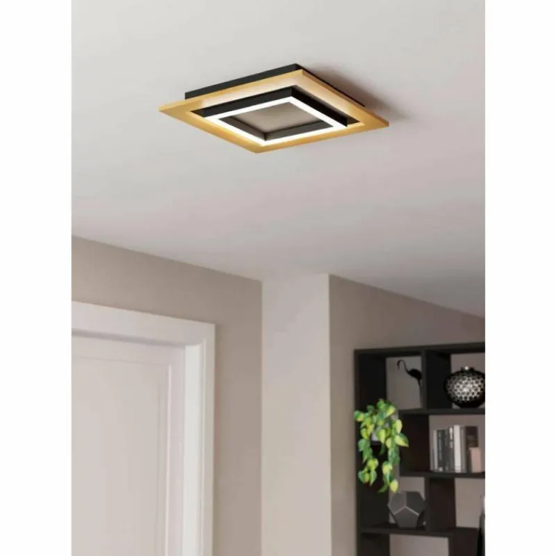 Lampes En Bois-Luminaires Eglo Plafonnier Eglo TIRRENARA LED Brun, Noir, 4 lumières, Télécommandes