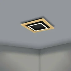 Lampes En Bois-Luminaires Eglo Plafonnier Eglo TIRRENARA LED Brun, Noir, 4 lumières, Télécommandes