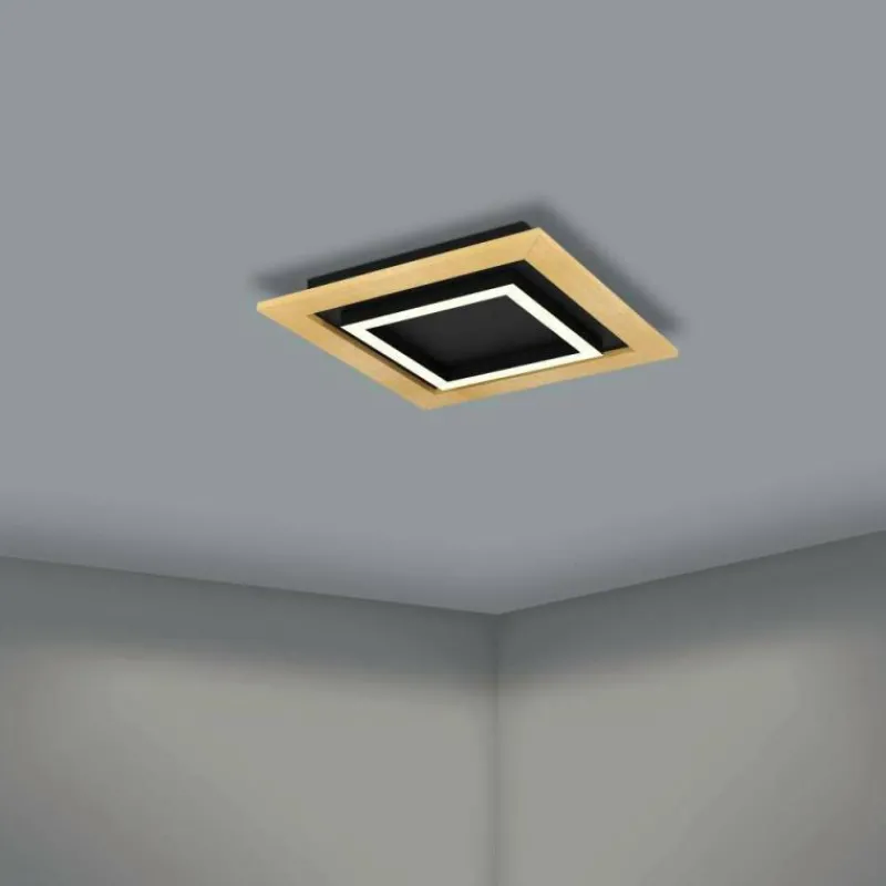 Lampes En Bois-Luminaires Eglo Plafonnier Eglo TIRRENARA LED Brun, Noir, 4 lumières, Télécommandes