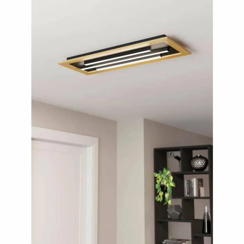 Lampes En Bois-Luminaires Eglo Plafonnier Eglo TIRRENARA LED Brun, Noir, 3 lumières, Télécommandes