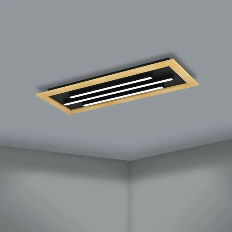 Lampes En Bois-Luminaires Eglo Plafonnier Eglo TIRRENARA LED Brun, Noir, 3 lumières, Télécommandes