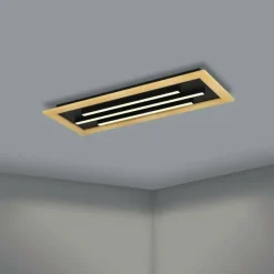 Lampes En Bois-Luminaires Eglo Plafonnier Eglo TIRRENARA LED Brun, Noir, 3 lumières, Télécommandes
