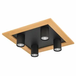 Lampes En Bois-Luminaires Eglo Plafonnier Eglo VALCASOTTO LED Brun, Noir, 4 lumières