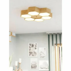 Lampes En Bois-Luminaires Eglo Plafonnier Eglo-Leuchten MIRLAS Brun, 6 lumières