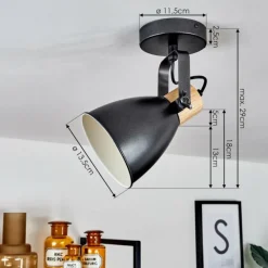 hofstein Plafonnier Elm Anthracite, Bois clair, 1 lumière