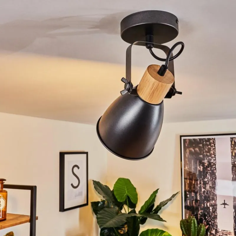 hofstein Plafonnier Elm Anthracite, Bois clair, 1 lumière